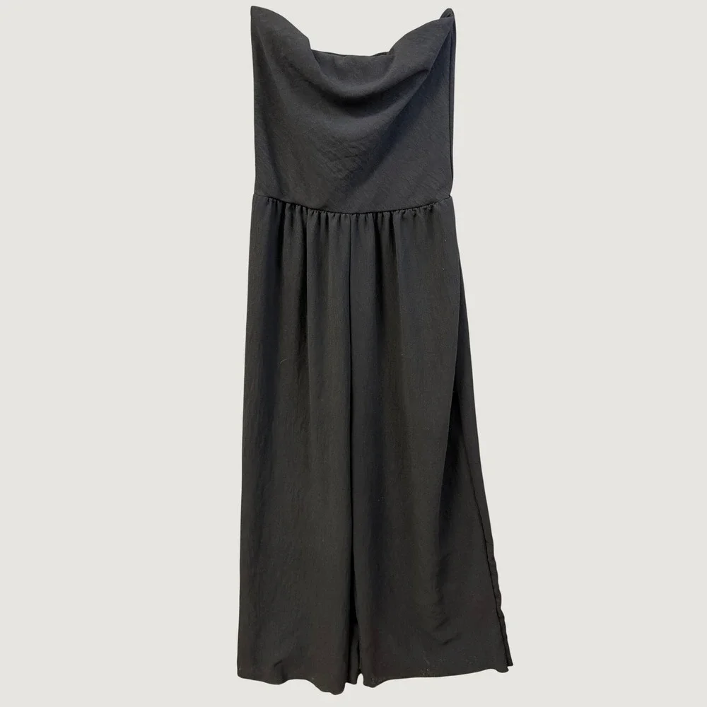 See You Monday Los Angeles Black Strapless Wide Leg Jumpsuit Cowl Neck Large NWT